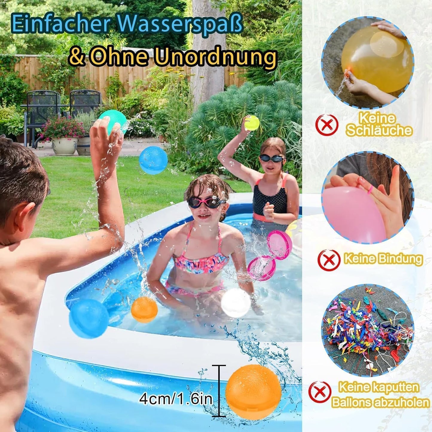 8 Stück Wasserbomben Wiederverwendbar Selbstschließend, Wasserbomben Magnetisch mit 1 Mesh Bag, Eine Sekunde Schnellfüller Wasserballons Set für Wasserspielzeug Pool Spielzeug Strandspielzeug