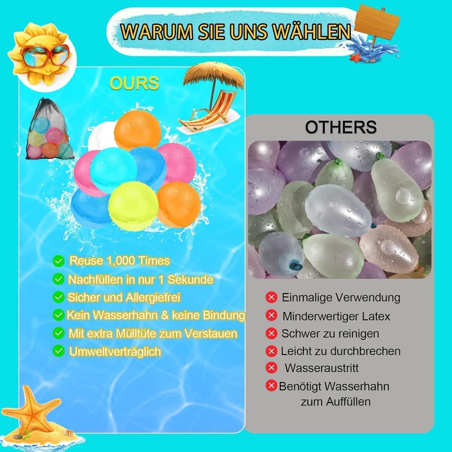 12 Stück Wasserbomben Wiederverwendbar Selbstschließend, Wasserbomben Magnetisch mit 1 Mesh Bag, Eine Sekunde Schnellfüller Wasserballons Set für Wasserspielzeug Pool Spielzeug Strandspielzeug
