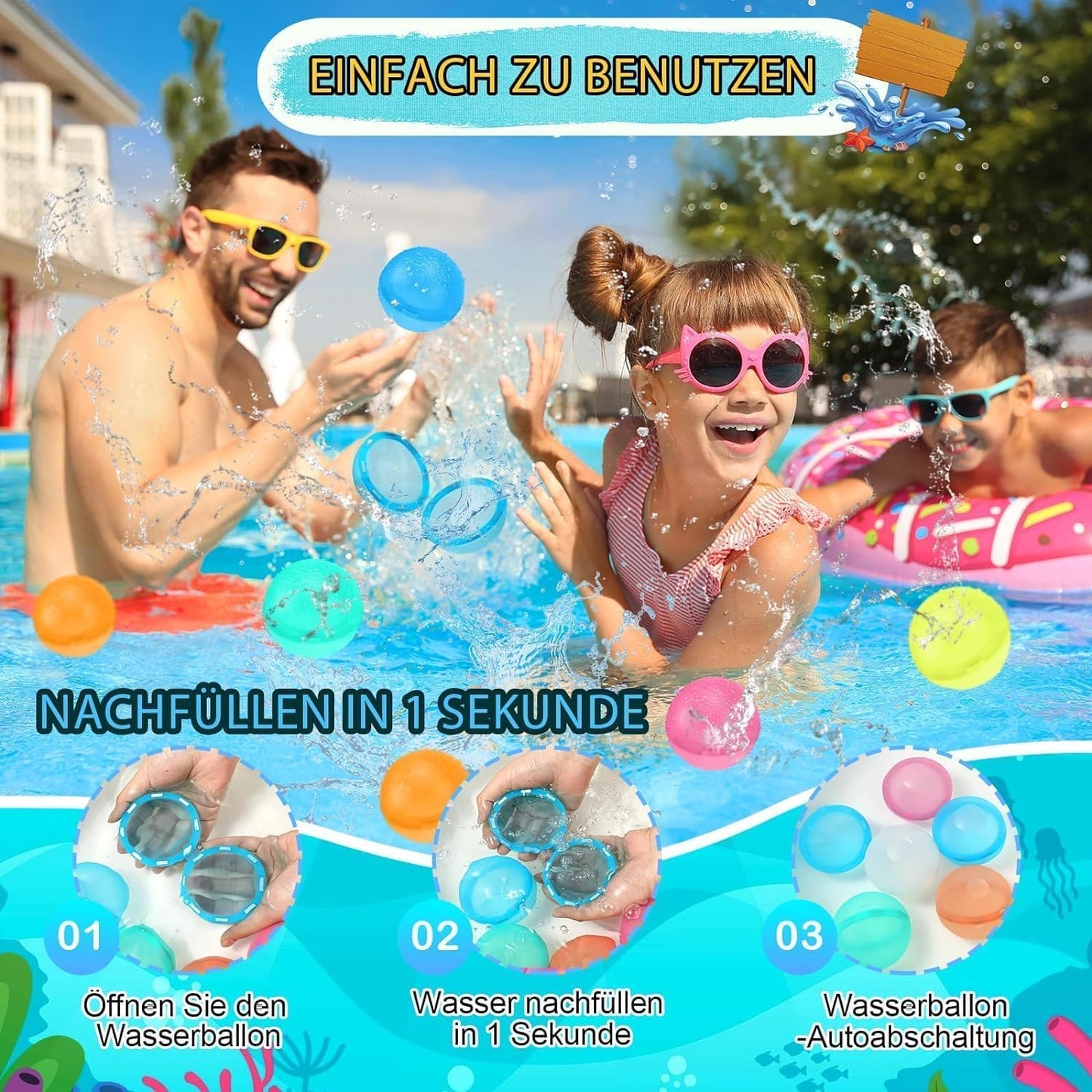 12 Stück Wasserbomben Wiederverwendbar Selbstschließend, Wasserbomben Magnetisch mit 1 Mesh Bag, Eine Sekunde Schnellfüller Wasserballons Set für Wasserspielzeug Pool Spielzeug Strandspielzeug