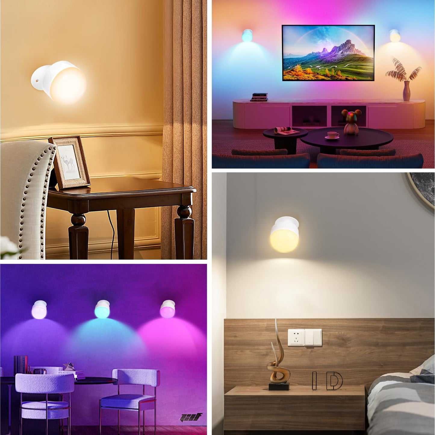 KGC Wireless Rechargeble LED Wall Light Bulb Indoor 360° Rotatable, Smart Technology Capable, 21 RGB Colors, 3 Brightness Levels