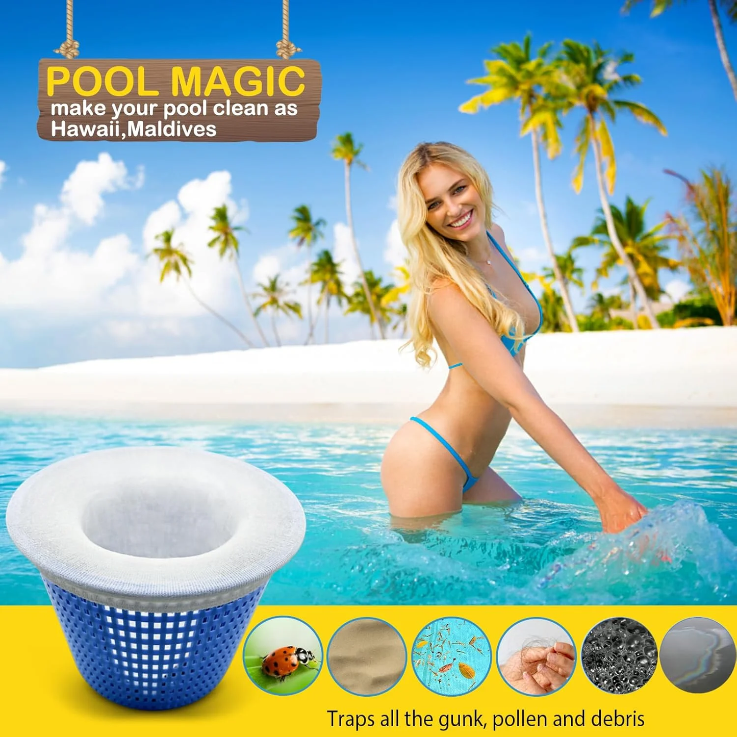 50 Pack Pool Skimmer Socks for Basket Filter Ultra Fine Mesh for Most Inground/Aboveground, UV Resistant