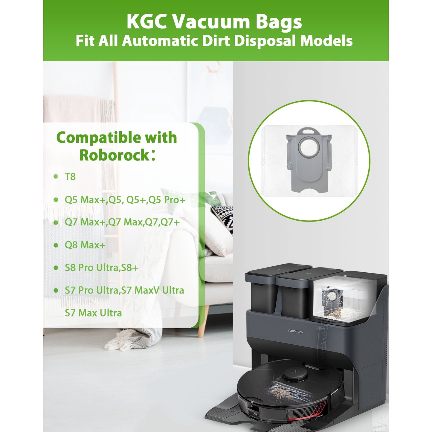 KGC 14 Pack Disposable 3.5L Dust Bags Fit for Roborock S8+, S8 Pro Ultra, Q7 Max+/Max, Q5 Max+, Q8 Max+, S7 Pro Ultra, Q5, Q5+, Q5 Pro+, Q7, Q7+, and S7 MaxV Ultra