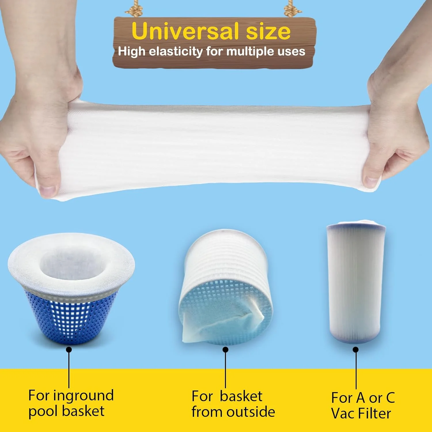50 Pack Pool Skimmer Socks for Basket Filter Ultra Fine Mesh for Most Inground/Aboveground, UV Resistant