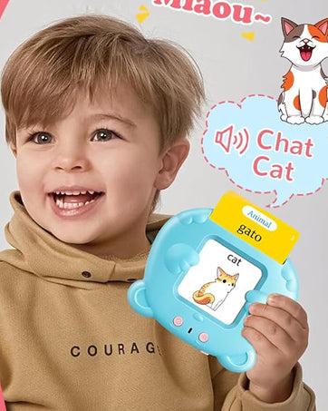Spanish & English Talking Flash Cards for Toddler 1-6 Year Olds, Bilingual Flash Cards Learning Montessori Toys with 224 Sight Words, Speech Therapy Toys for Children Sensory Preschool Education Gifts