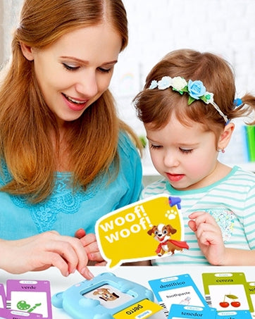 Spanish & English Talking Flash Cards for Toddler 1-6 Year Olds, Bilingual Flash Cards Learning Montessori Toys with 224 Sight Words, Speech Therapy Toys for Children Sensory Preschool Education Gifts