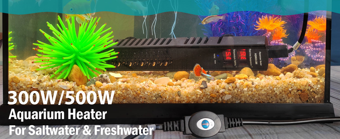 Aquarium Heater for 40-55-75 Gallon, 300W Submersible Fish Tank Water Heater with Accurate Temperature Control, Over-Temp Protect, Auto Shut-Off, Quick Heat up for Saltwater & Freshwater