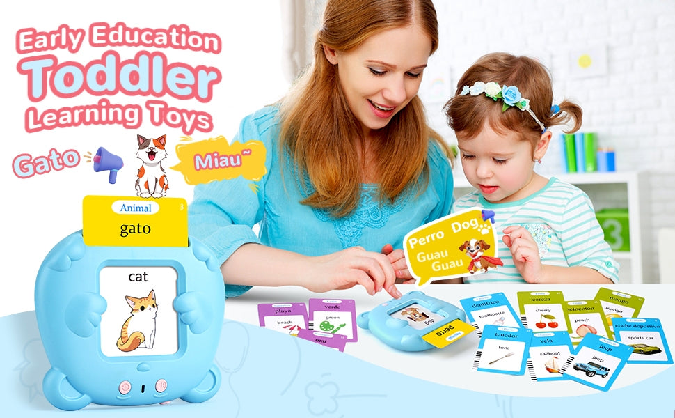 Spanish & English Talking Flash Cards for Toddler 1-6 Year Olds, Bilingual Flash Cards Learning Montessori Toys with 224 Sight Words, Speech Therapy Toys for Children Sensory Preschool Education Gifts