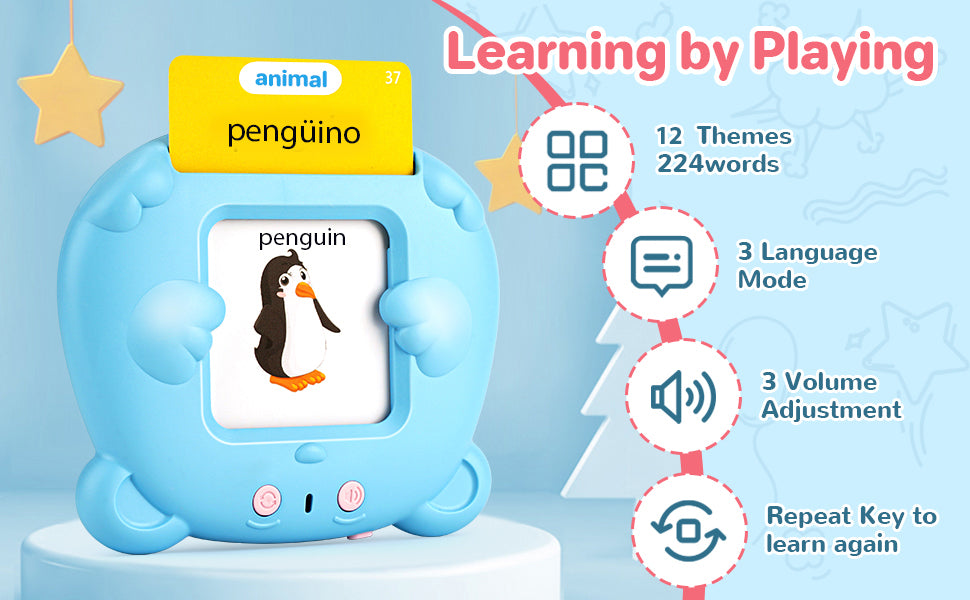 Spanish & English Talking Flash Cards for Toddler 1-6 Year Olds, Bilingual Flash Cards Learning Montessori Toys with 224 Sight Words, Speech Therapy Toys for Children Sensory Preschool Education Gifts