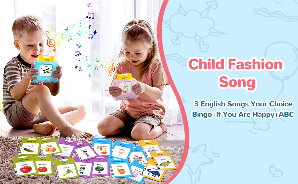 Spanish & English Talking Flash Cards for Toddler 1-6 Year Olds, Bilingual Flash Cards Learning Montessori Toys with 224 Sight Words, Speech Therapy Toys for Children Sensory Preschool Education Gifts