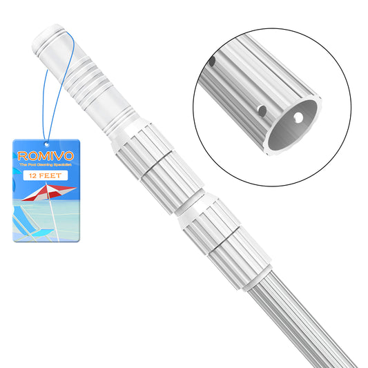 ROMIVO Telescopic Pool Pole, 12 ft Pool Skimmer Pole, Adjustable 3 Piece Aluminum Pool Net Pole, Telescoping Pool Brush Pole, Pool Cleaning Pole, Heavy Duty Swimming Pool Poles
