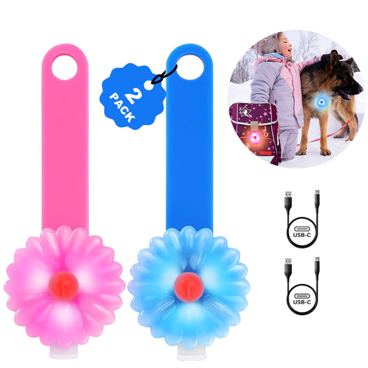 AHJ Hundelicht LED Aufladbar 2 Stück, USB-Sicherheits-Leuchtanhänger mit Blinklicht für Hunde & Katzen – kinderleicht an Schulranzen, Geschirr oder Jogger im Dunkeln befestigt（ Rosa-Blau）
