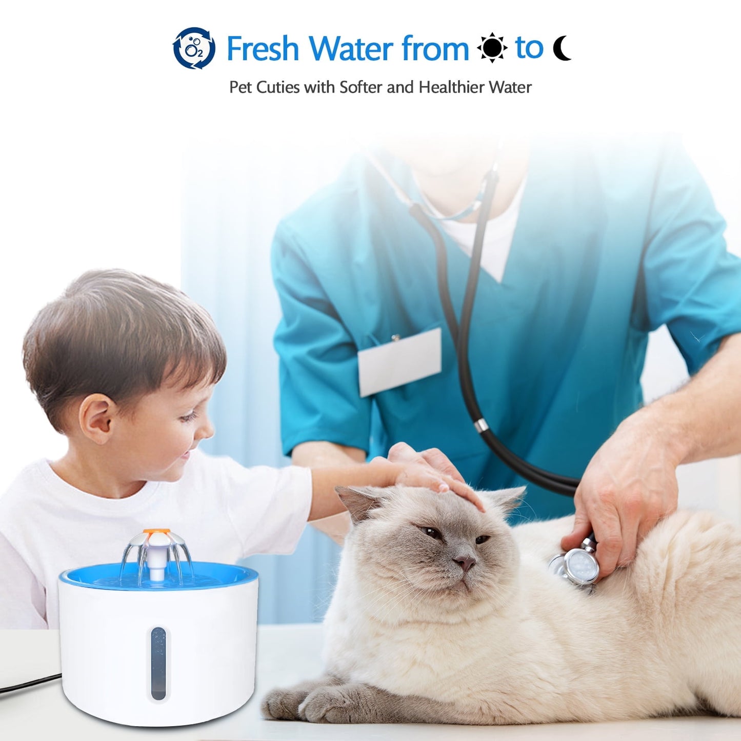 KGC 95oz/2L Pet Fountain Automatic with filter for Cat Dog Multiple Pets Water Dispenser