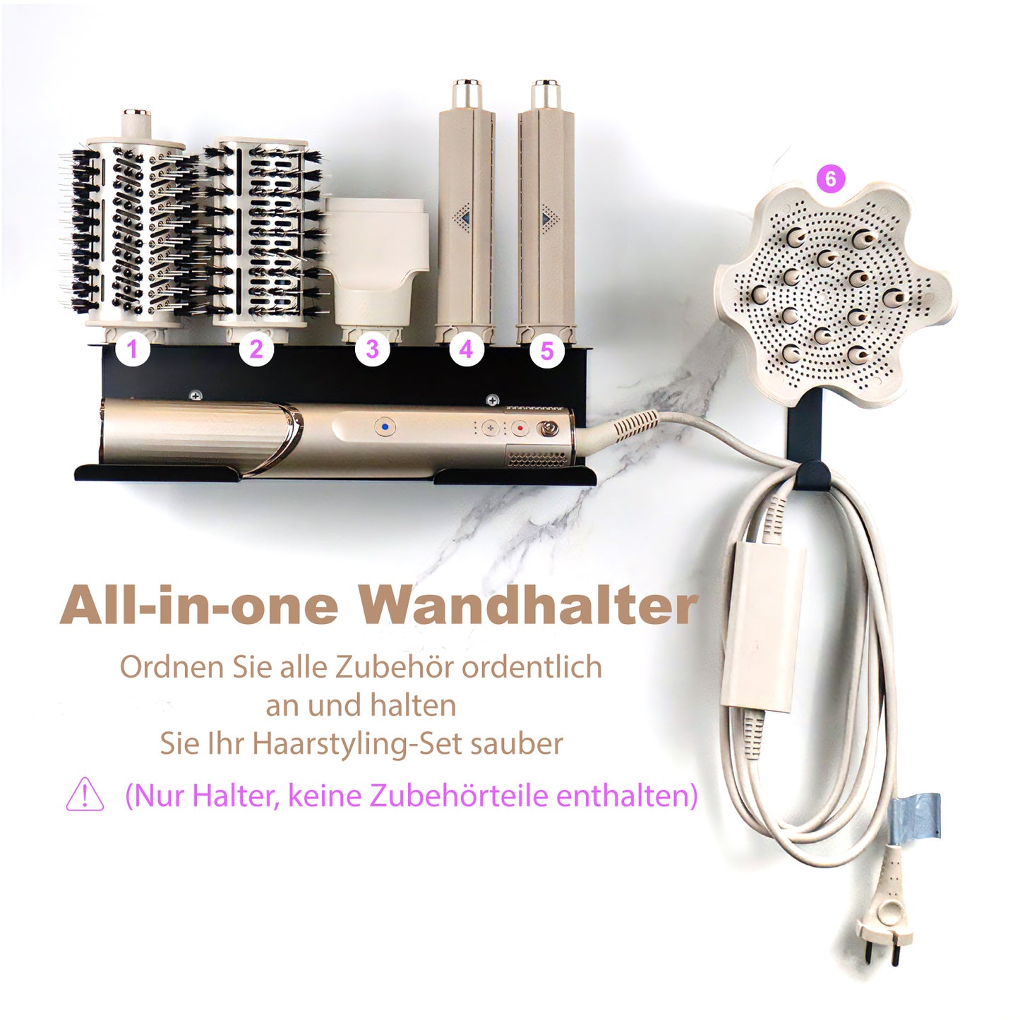 Haartrocknerhalter für Shark Flex Style, Wandhalterung, kompatibel mit Shark FlexStyle, Lockenstab Organizer, Rack mit Kordelaufhänger für Zubehör, Lockenwickler, Bürsten, Diffusor und Aufsätze