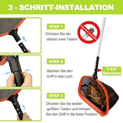 Pool Kescher, Professionelles Poolkescher aus Metall, Doppelschichtiger Tiefenkescher mit Aluminiumrahmen, Feinmaschig für Tiefes Netz zum Reinigen von Schwimmbadblättern, Insekten, Schlamm
