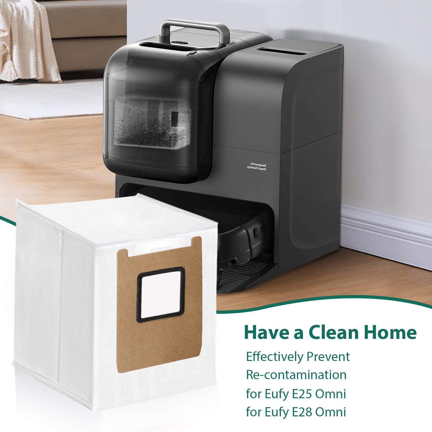 KGC 14 Pack Dust Bags for Eufy E28 Omni, Compatible with Eufy E25 Omni, for Eufy E28 Omni Robot Vacuum, 3.2L Large Capacity Replacement Vacuum Bags, Heavy-Duty 4-Layer Filtration