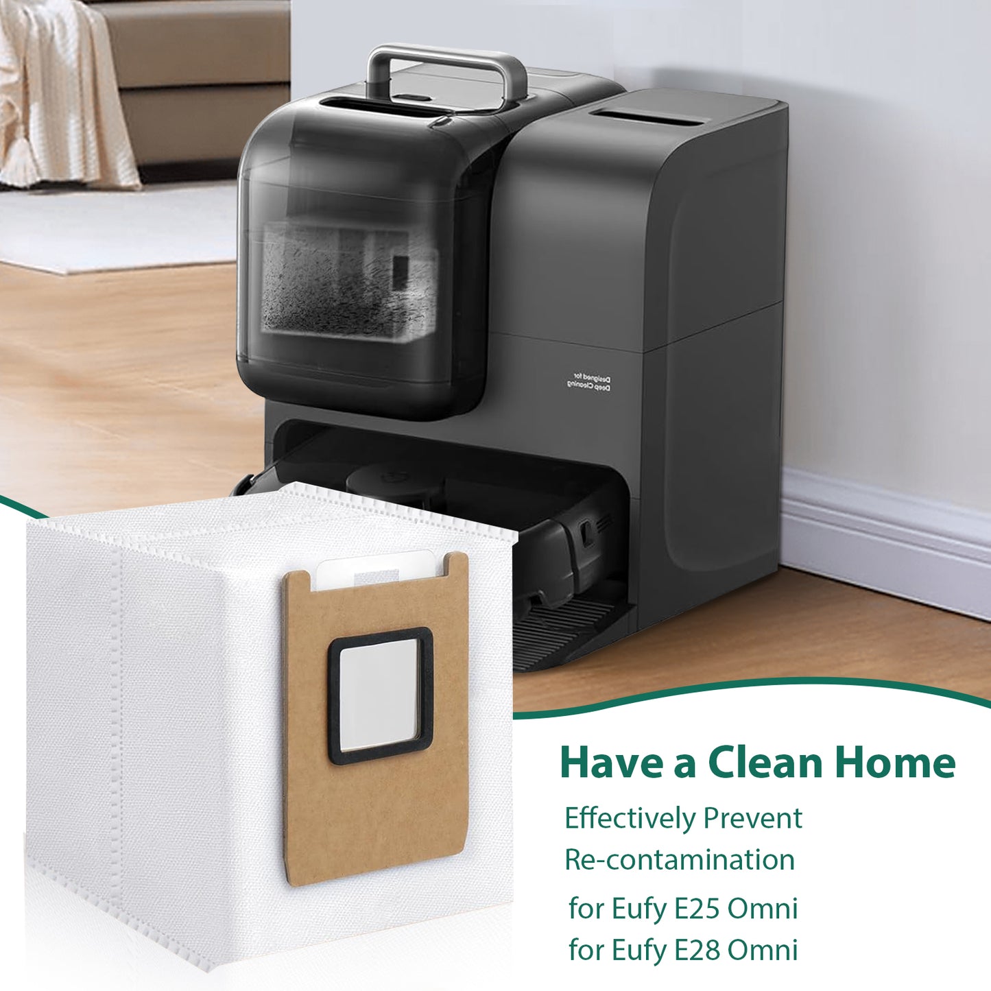 KGC 14 Pack Dust Bags for Eufy E28 Omni, Compatible with Eufy E25 Omni, for Eufy E28 Omni Robot Vacuum, 3.2L Large Capacity Replacement Vacuum Bags, Heavy-Duty 4-Layer Filtration