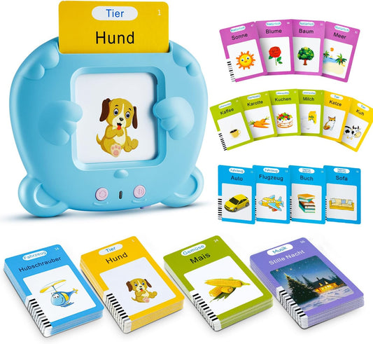 AHJ Sprechende Lernkarten Deutsch, Lernkarten Deutsch 112 Blätter 224 Wörter, Flash Karten Deutsch, Interaktives Sprachspiele Deutsch für Kinder ab 2-6 Jahr, Interaktives Lernkarten für Kinder -Blau