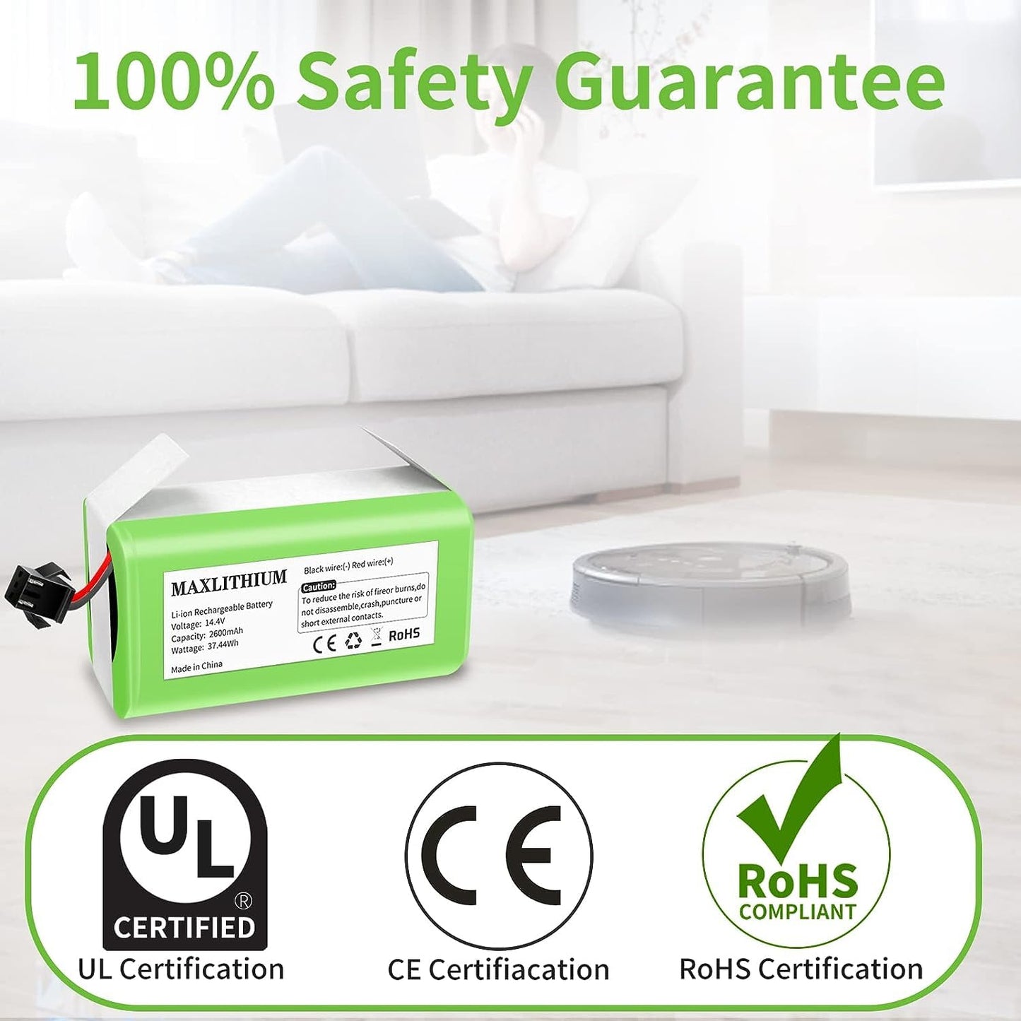 maxlithium 14.4V 2600mAh Replacement Battery Compatible with Ecovacs Deebot N79S DN622 Eufy RoboVac 11 11S 11S MAX 15C 25C 30C 35C G10 Hybrid G30