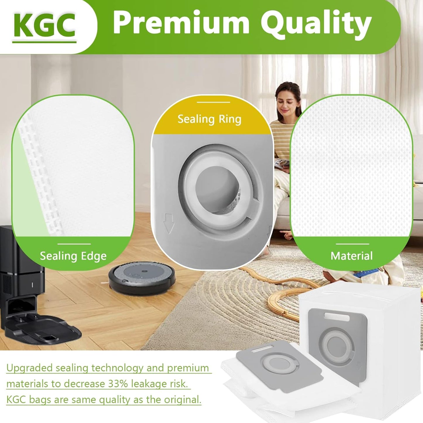 KGC 20 Pack Vacuum Bags Compatible with iRobot Roomba i & s & j Series, Replacement for iRobot Roomba i3+(3550) i4+(4552) i6+(6550) i7+ i7Plus j7+(7550) i8+(8550) s9 s9+(9550) Vacuum with Automatic