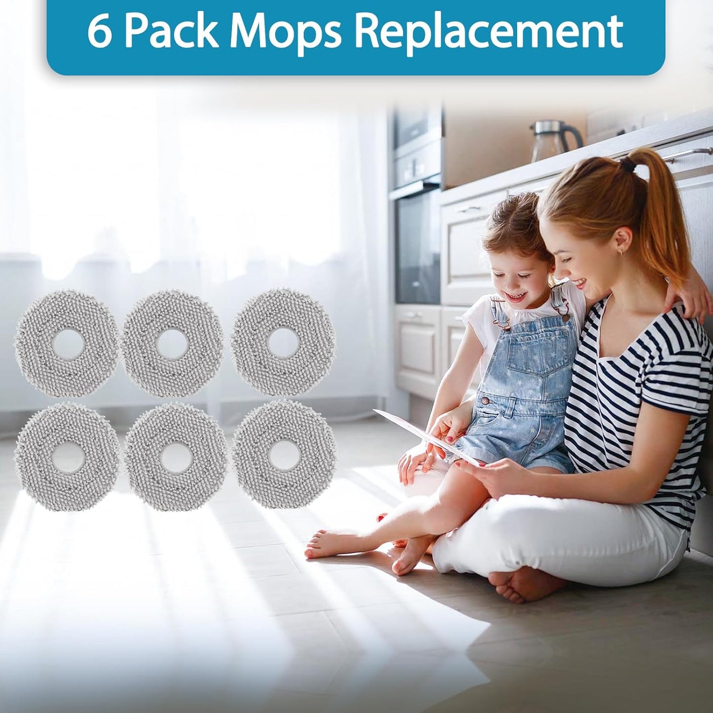 KGC Mop Pads Compatible with Roborock Q Revo/Saros 10R/ Qrevo MaxV/Qrevo S/Qrevo Pro Robot Vacuum Cleaner, Mop Pad Replacement Accessories, Washable Mop Cloths, 6 Pack