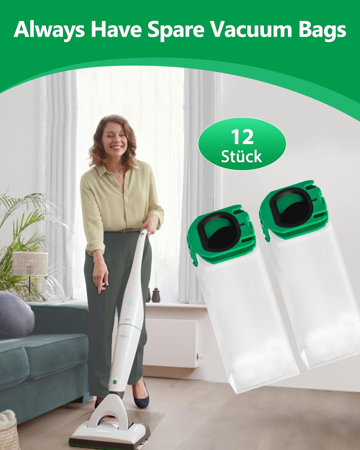 ROMIVO Pack of 12 Vacuum Cleaner Bags Compatible with Vorwerk Kobold VB100 FP100 VB 100 FP 100, Premium Filter Bags Replacement Dust Bags for Kobold VB100 Vacuum Cleaner Bags