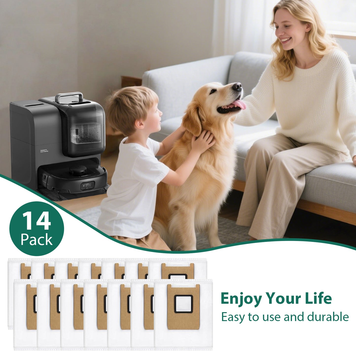 KGC 14 Pack Dust Bags for Eufy E28 Omni, Compatible with Eufy E25 Omni, for Eufy E28 Omni Robot Vacuum, 3.2L Large Capacity Replacement Vacuum Bags, Heavy-Duty 4-Layer Filtration