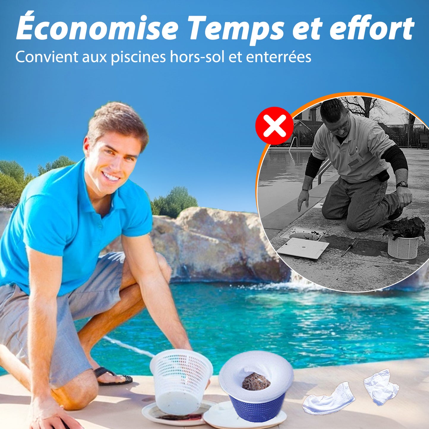 KGC Chaussette Skimmer Piscine 50 Pièce (Convient aux Filtres de 7 à 19 cm), Chaussette Skimmer Lavable & Réutilisable pour Panier Skimmer, Prefiltre Skimmer Piscine Nylon Élastique…