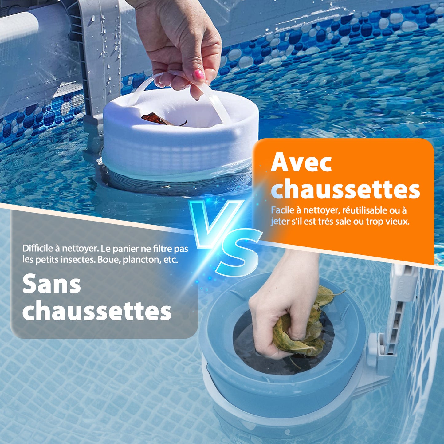 KGC Chaussette Skimmer Piscine 50 Pièce (Convient aux Filtres de 7 à 19 cm), Chaussette Skimmer Lavable & Réutilisable pour Panier Skimmer, Prefiltre Skimmer Piscine Nylon Élastique…