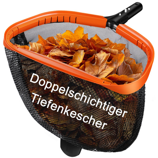 Pool Kescher, Professionelles Poolkescher aus Metall, Doppelschichtiger Tiefenkescher mit Aluminiumrahmen, Feinmaschig für Tiefes Netz zum Reinigen von Schwimmbadblättern, Insekten, Schlamm