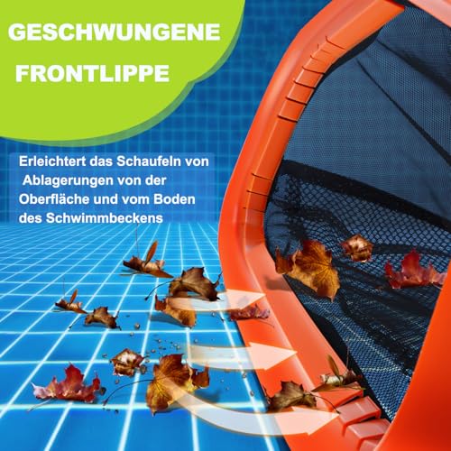 Pool Kescher, Professionelles Poolkescher aus Metall, Doppelschichtiger Tiefenkescher mit Aluminiumrahmen, Feinmaschig für Tiefes Netz zum Reinigen von Schwimmbadblättern, Insekten, Schlamm