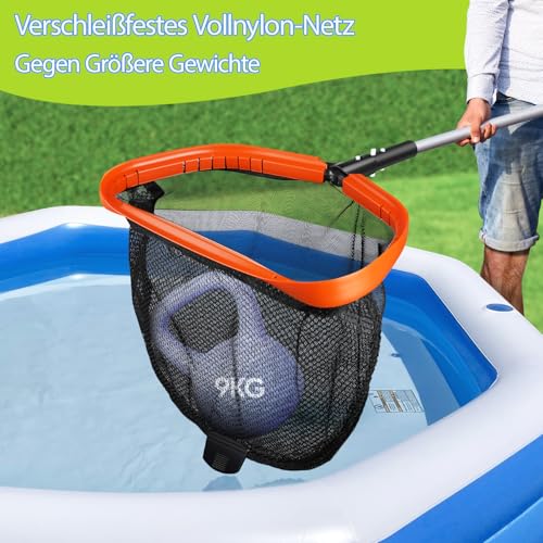 Pool Kescher, Professionelles Poolkescher aus Metall, Doppelschichtiger Tiefenkescher mit Aluminiumrahmen, Feinmaschig für Tiefes Netz zum Reinigen von Schwimmbadblättern, Insekten, Schlamm