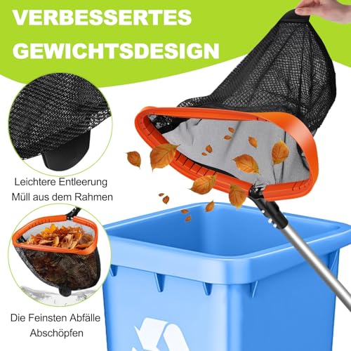 Pool Kescher, Professionelles Poolkescher aus Metall, Doppelschichtiger Tiefenkescher mit Aluminiumrahmen, Feinmaschig für Tiefes Netz zum Reinigen von Schwimmbadblättern, Insekten, Schlamm