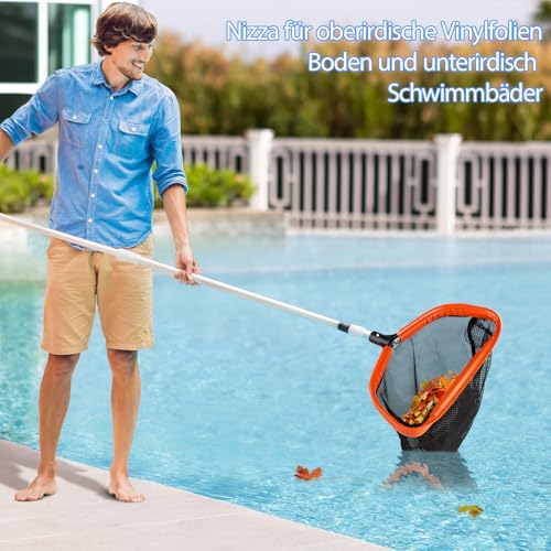 Pool Kescher, Professionelles Poolkescher aus Metall, Doppelschichtiger Tiefenkescher mit Aluminiumrahmen, Feinmaschig für Tiefes Netz zum Reinigen von Schwimmbadblättern, Insekten, Schlamm