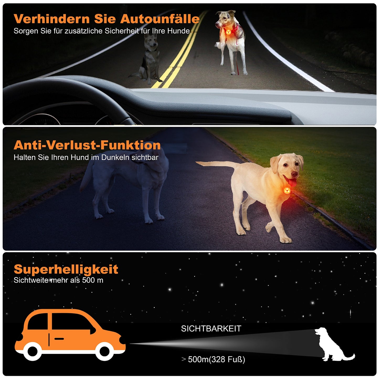 AHJ Hundelicht, 2 Stück Blinklicht Schulranzen Kinder, Sicherheits LED Blinklicht für Hunde - Katzen, USB-C Wiederaufladbar LED Licht Leuchthalsband Hund, licht für Jogger - Walker - Fahrradfahrer