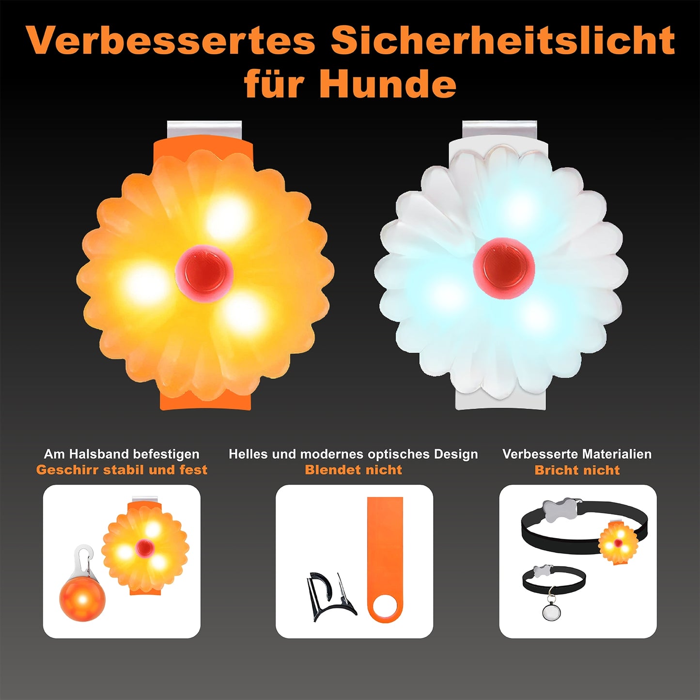 AHJ Hundelicht, 2 Stück Blinklicht Schulranzen Kinder, Sicherheits LED Blinklicht für Hunde - Katzen, USB-C Wiederaufladbar LED Licht Leuchthalsband Hund, licht für Jogger - Walker - Fahrradfahrer