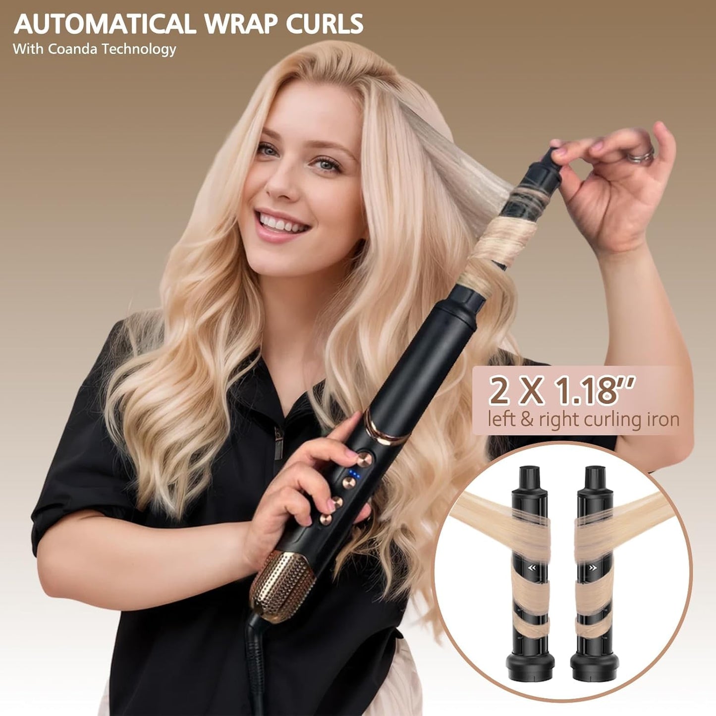 Auto Airwrap Hair Styler & Dryer, 5 in 1 Multi Styling Hot Air Dryer Brush Curler for Hair, High Speed 110000 RPM Negative Lonic Frizz-Free, Fast Drying Curling Volumizing Straightening Magic Styler