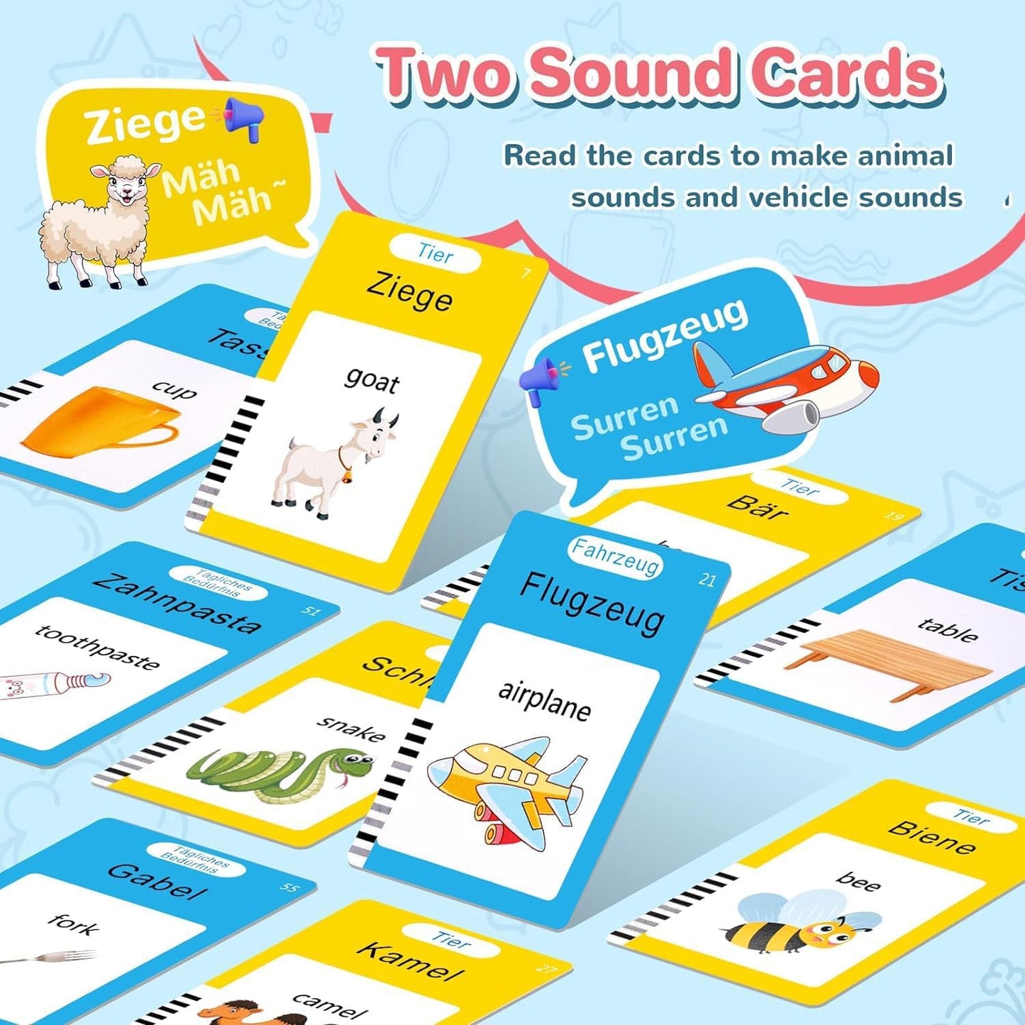 German & English Talking Flash Cards for Toddler 1-6 Year Olds, Learning Montessori Toys with 224 Sight Words, Speech Therapy Toys, Children's Sensory Preschool Learning Educational Birthday Gifts