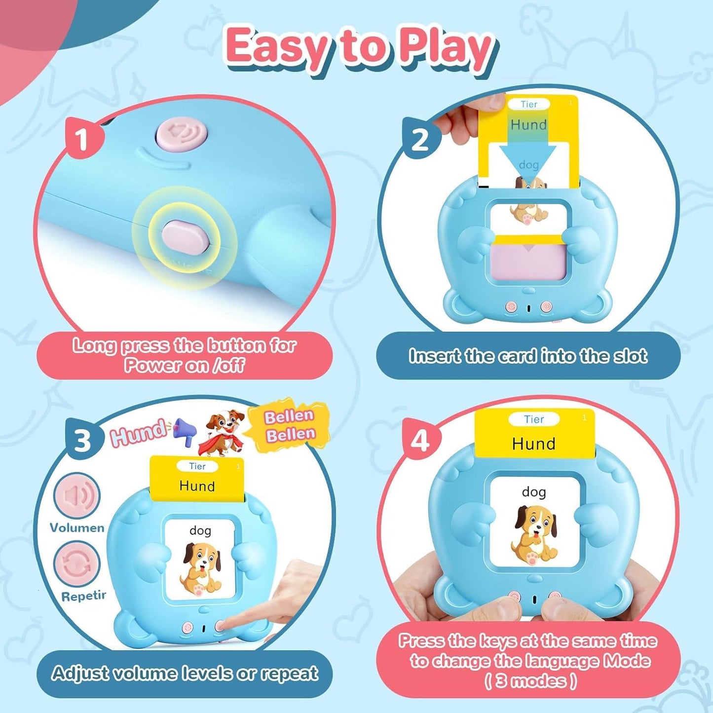 German & English Talking Flash Cards for Toddler 1-6 Year Olds, Learning Montessori Toys with 224 Sight Words, Speech Therapy Toys, Children's Sensory Preschool Learning Educational Birthday Gifts