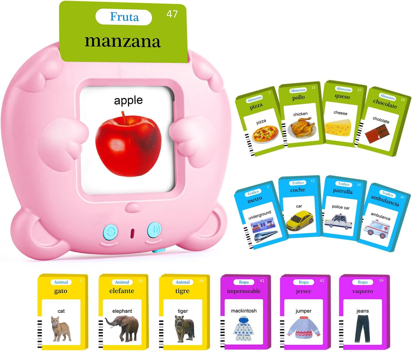 Spanish & English Talking Flash Cards for Toddler 1-6 Year Olds, Learning Montessori Toys with 510 Sight Words, Speech Therapy Toys, Children's Sensory Preschool Learning Educational Birthday Gifts