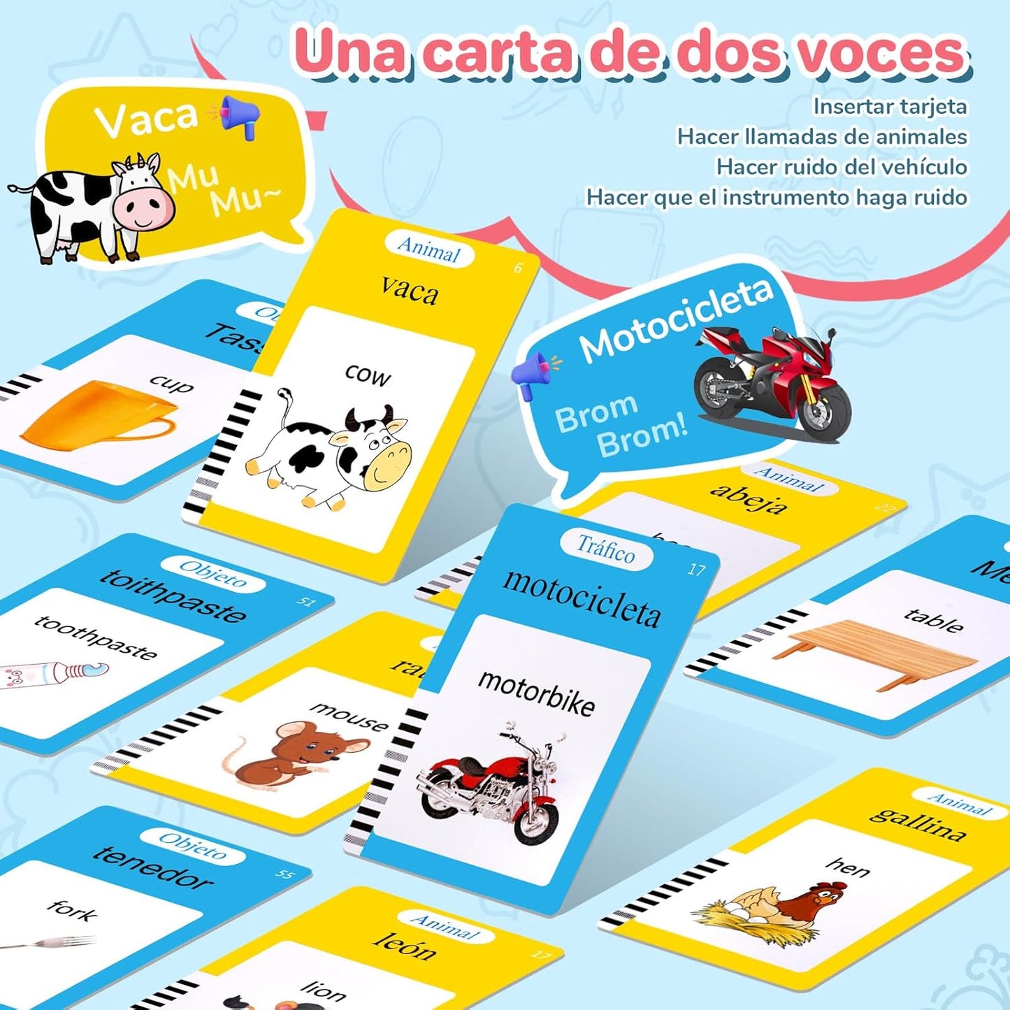 Spanish & English Talking Flash Cards for Toddler 1-6 Year Olds, Learning Montessori Toys with 510 Sight Words, Speech Therapy Toys, Children's Sensory Preschool Learning Educational Birthday Gifts