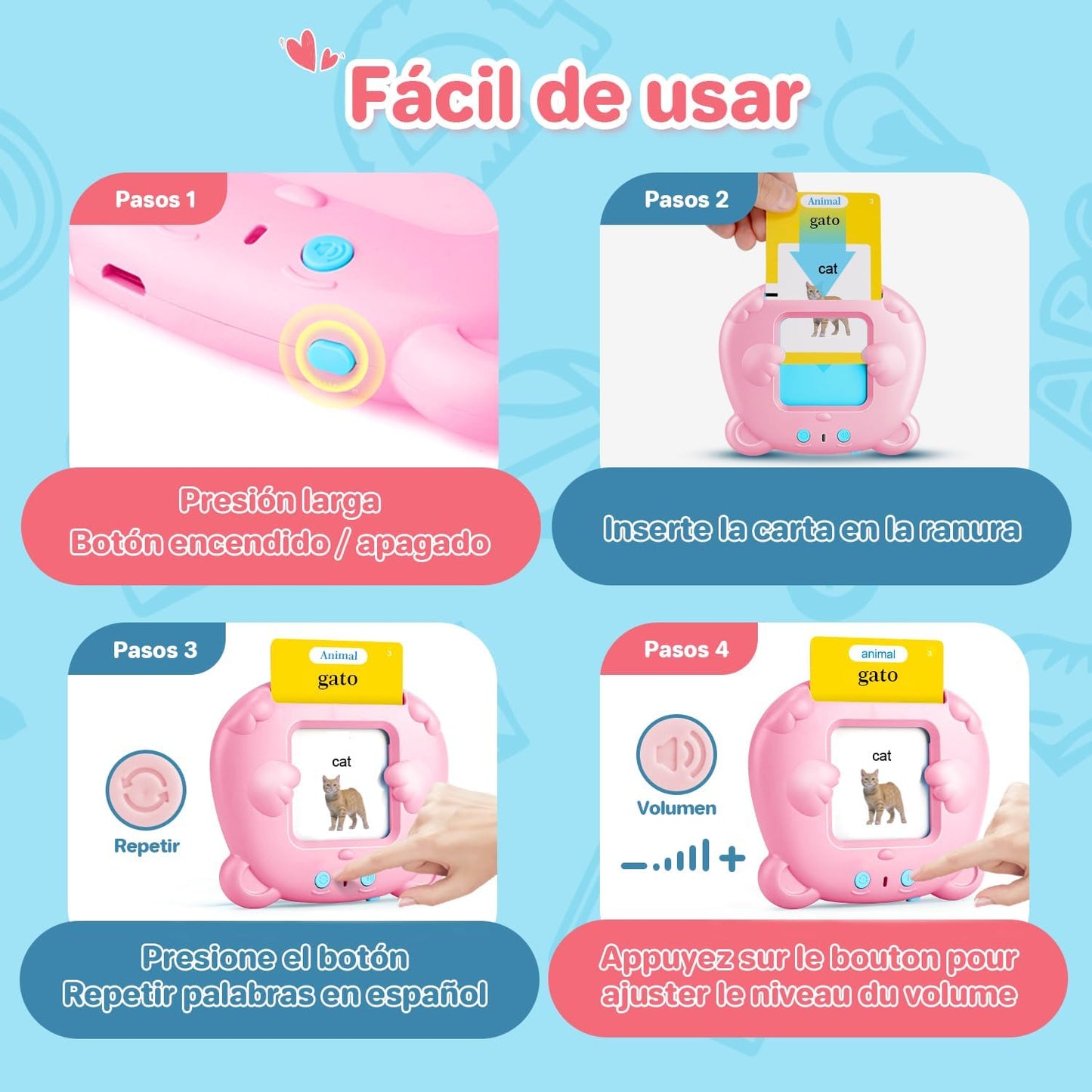 Spanish & English Talking Flash Cards for Toddler 1-6 Year Olds, Learning Montessori Toys with 510 Sight Words, Speech Therapy Toys, Children's Sensory Preschool Learning Educational Birthday Gifts