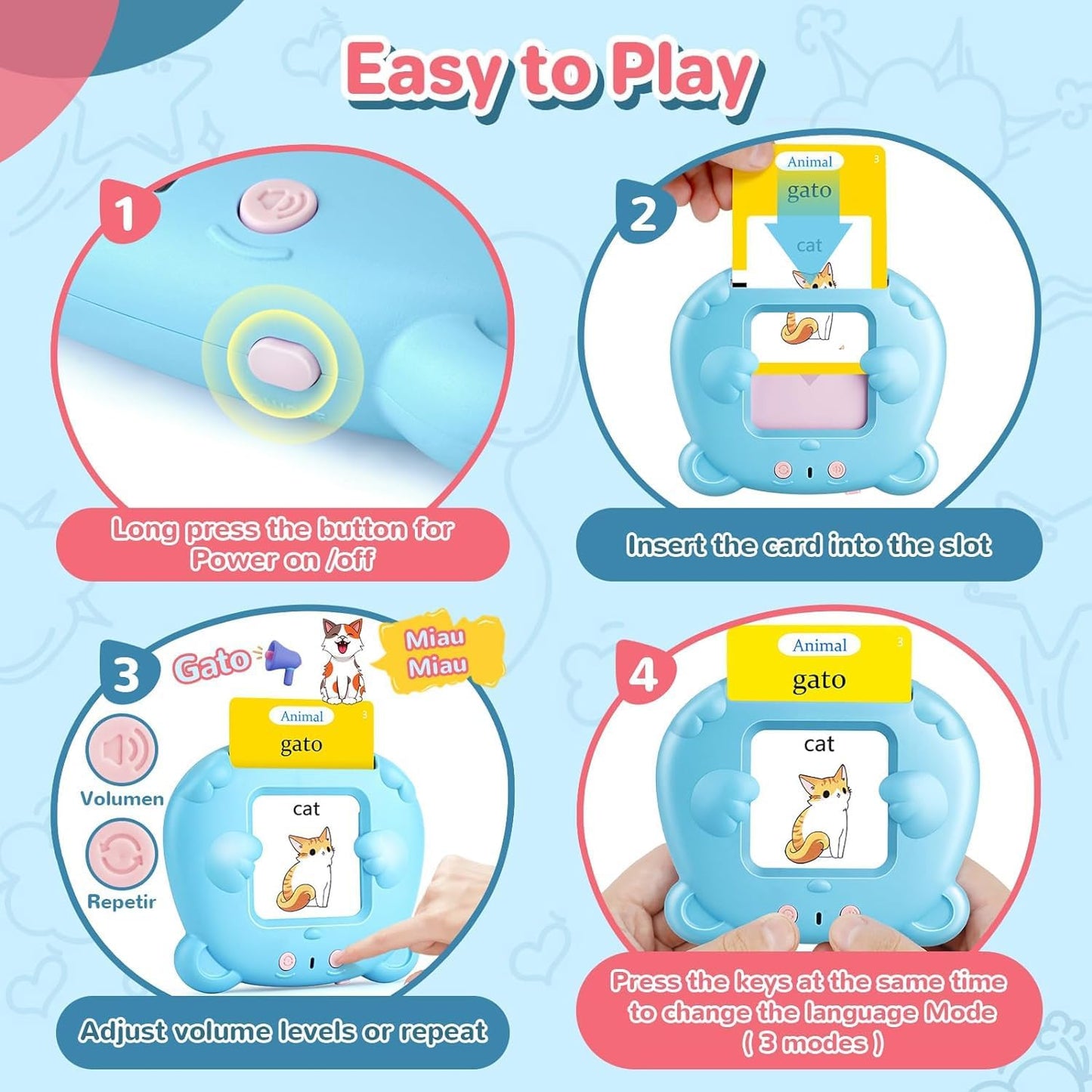 Spanish & English Talking Flash Cards for Toddler 1-6 Year Olds, Bilingual Flash Cards Learning Montessori Toys with 224 Sight Words, Speech Therapy Toys for Children Sensory Preschool Education Gifts