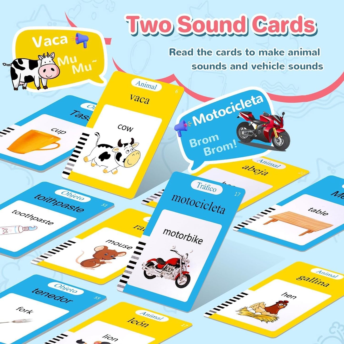 Spanish & English Talking Flash Cards for Toddler 1-6 Year Olds, Learning Montessori Toys with 224 Sight Words, Speech Therapy Toys, Children's Sensory Preschool Learning Educational Birthday Gifts