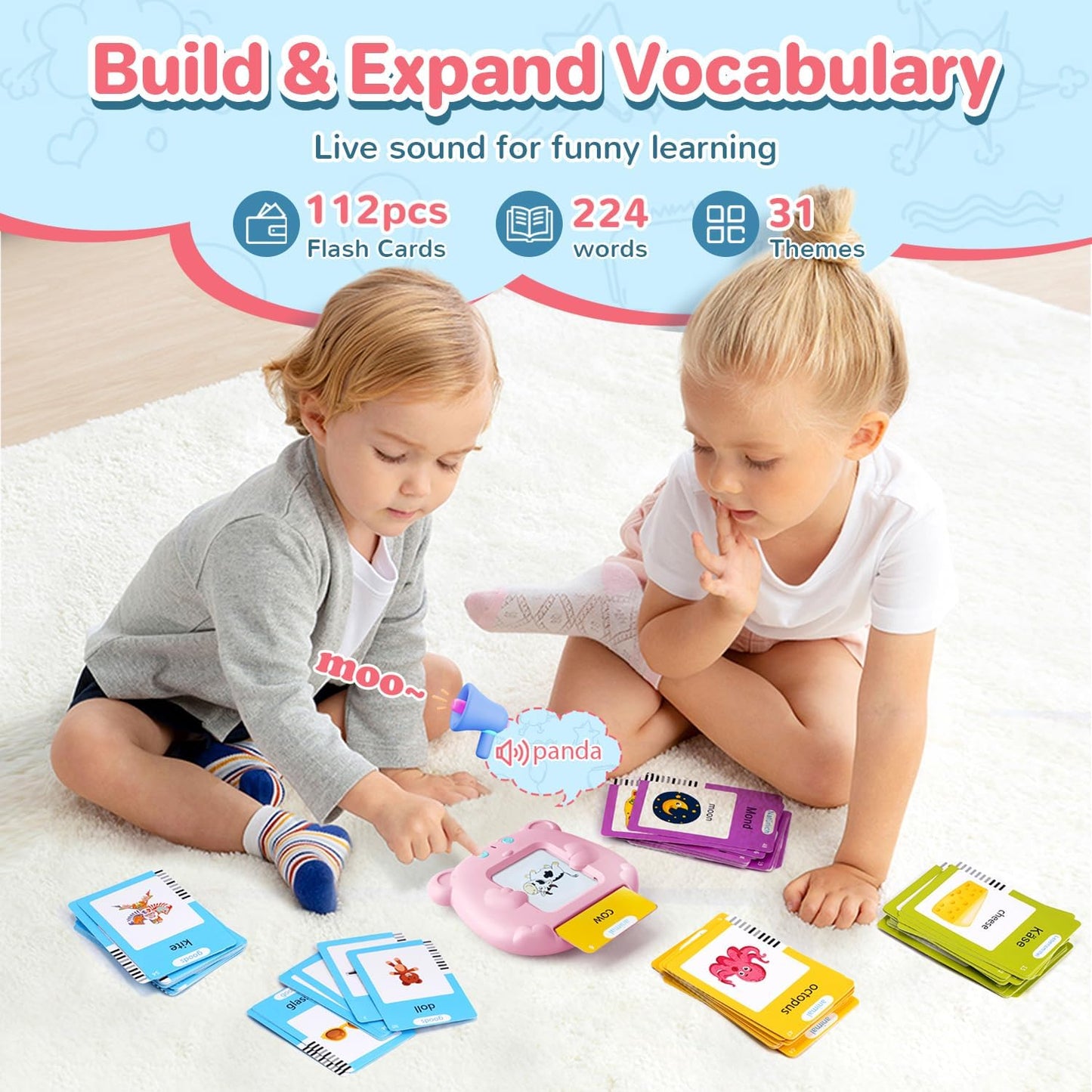 Spanish & English Talking Flash Cards for Toddler 1-6 Year Olds, Learning Montessori Toys with 224 Sight Words, Speech Therapy Toys, Children's Sensory Preschool Learning Educational Birthday Gifts