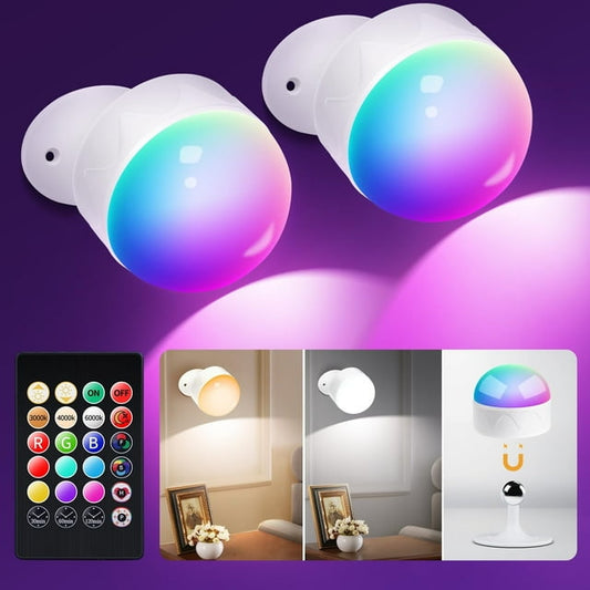 KGC Wireless Rechargeble LED Wall Light Bulb Indoor 360° Rotatable, Smart Technology Capable, 21 RGB Colors, 3 Brightness Levels
