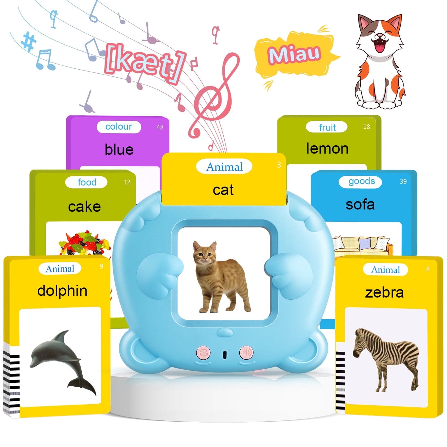 KGC Talking Flash Cards, Kids Toddler Montessori Toys 224 Sight Words, English / English Spanish Blue