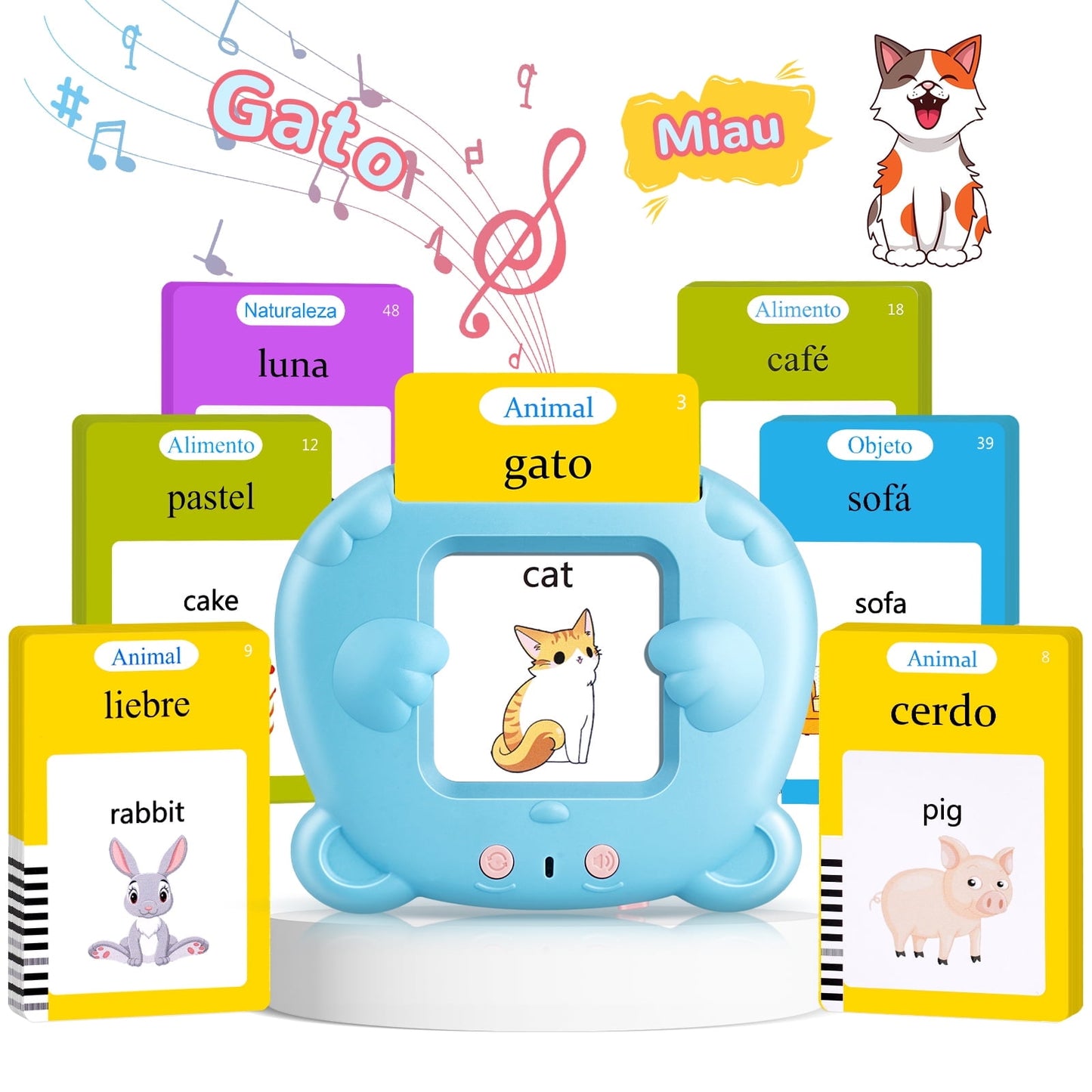 KGC Talking Flash Cards, Kids Toddler Montessori Toys 224 Sight Words, English / English Spanish Blue