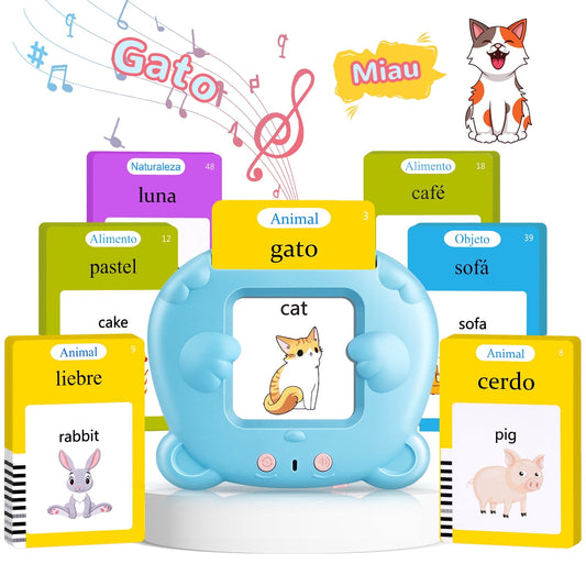 KGC Talking Flash Cards, Kids Toddler Montessori Toys 224 Sight Words, English / English Spanish Blue