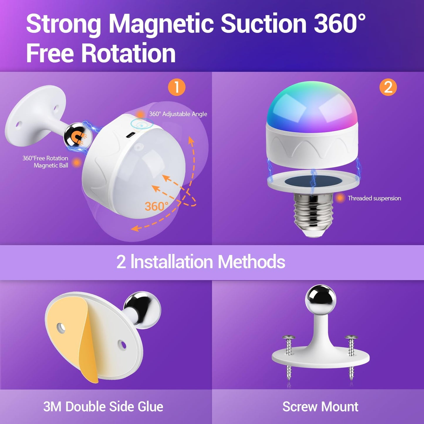 KGC Wireless Rechargeble LED Wall Light Bulb Indoor 360° Rotatable, Smart Technology Capable, 21 RGB Colors, 3 Brightness Levels