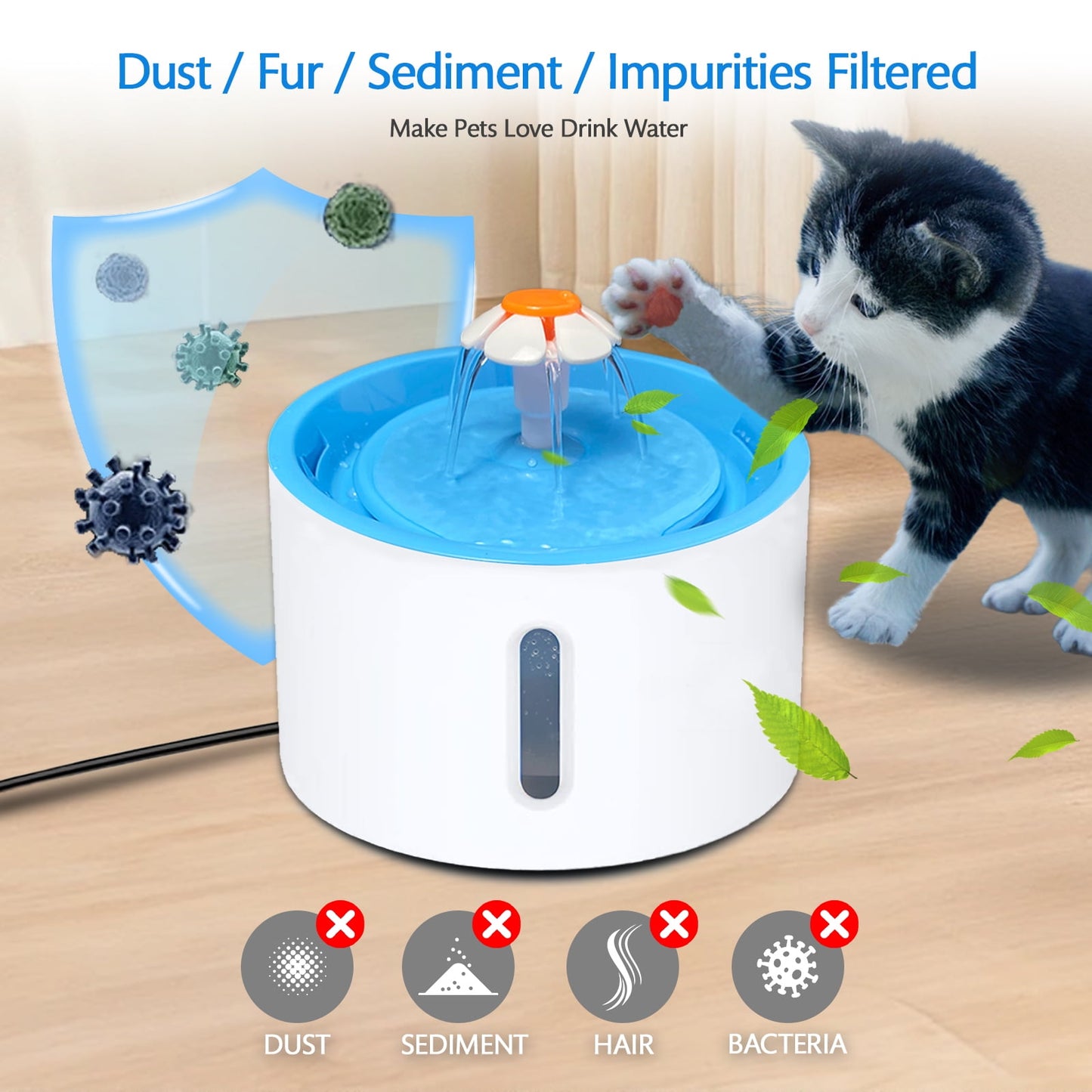 KGC 95oz/2L Pet Fountain Automatic with filter for Cat Dog Multiple Pets Water Dispenser
